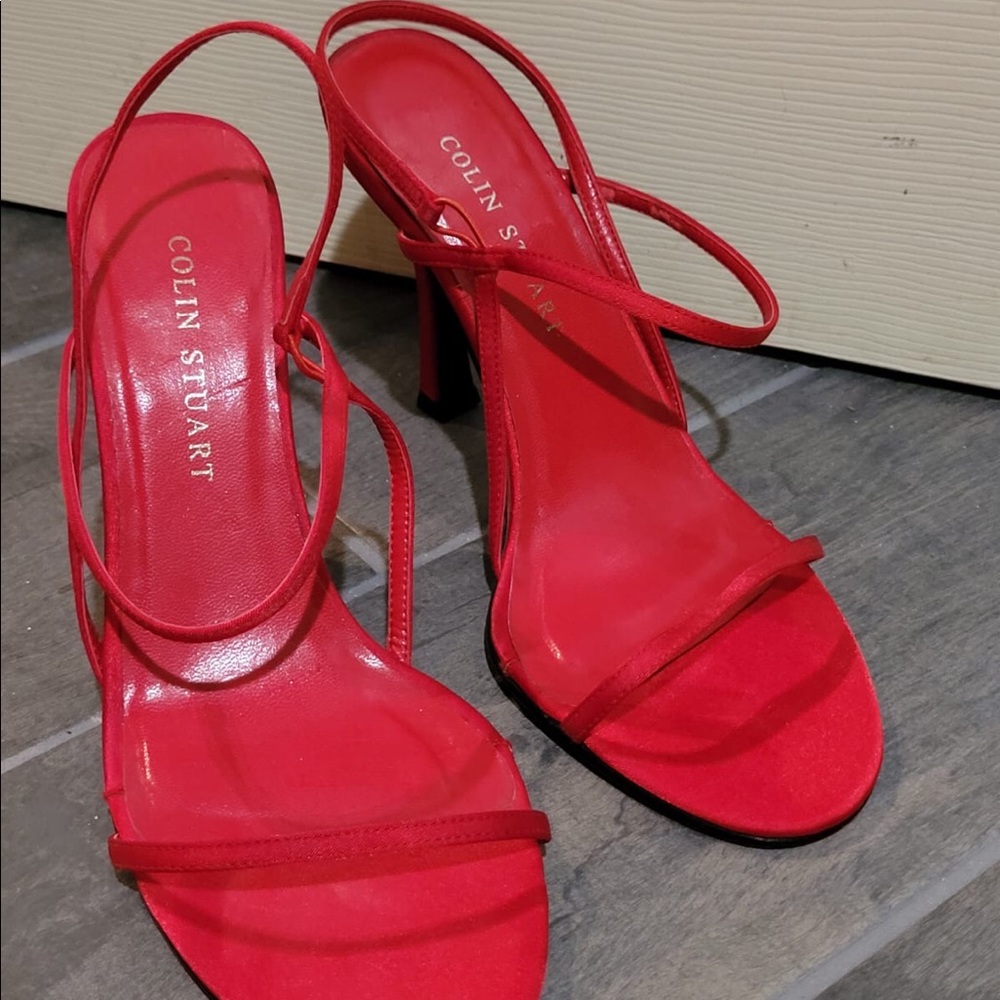 Red heeled mule sandals